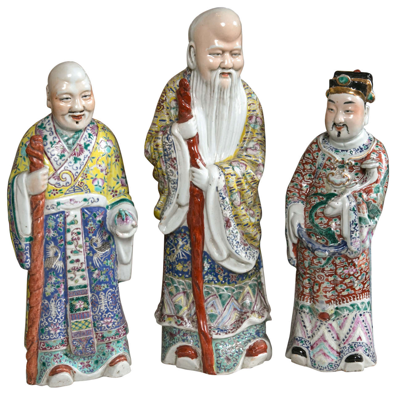 Set of Three Porcelain Chinese Immortals Figures