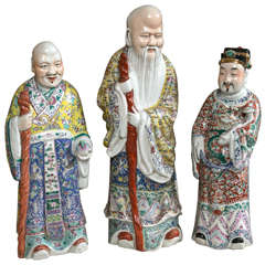 Antique Set of Three Porcelain Chinese Immortals Figures