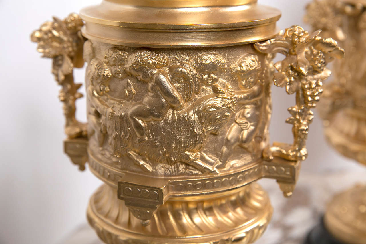 Pair of Gilt Bronze Covered Urns For Sale 2