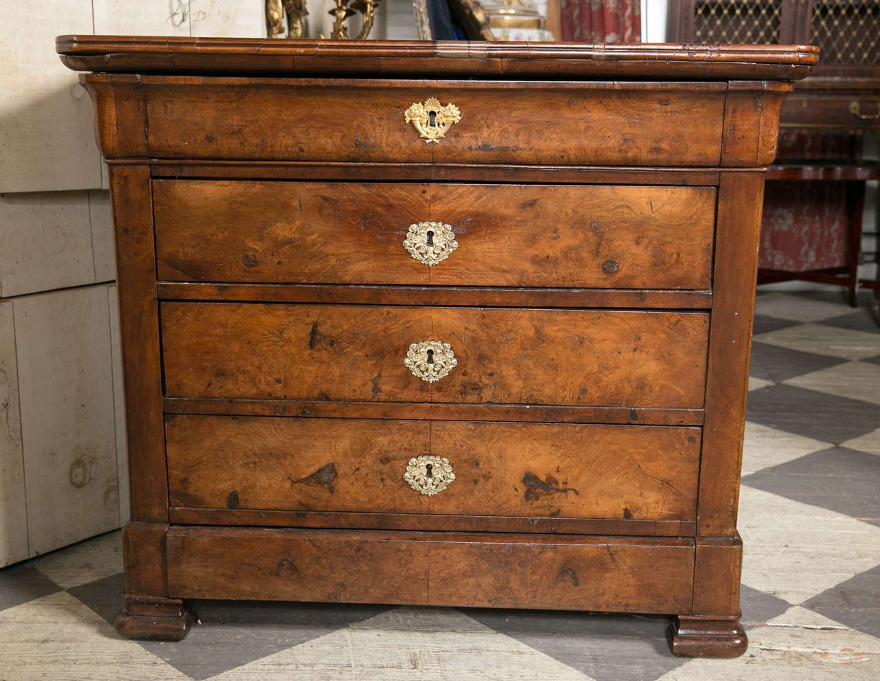 French Period Walnut Four-Drawer Charles X Chest For Sale