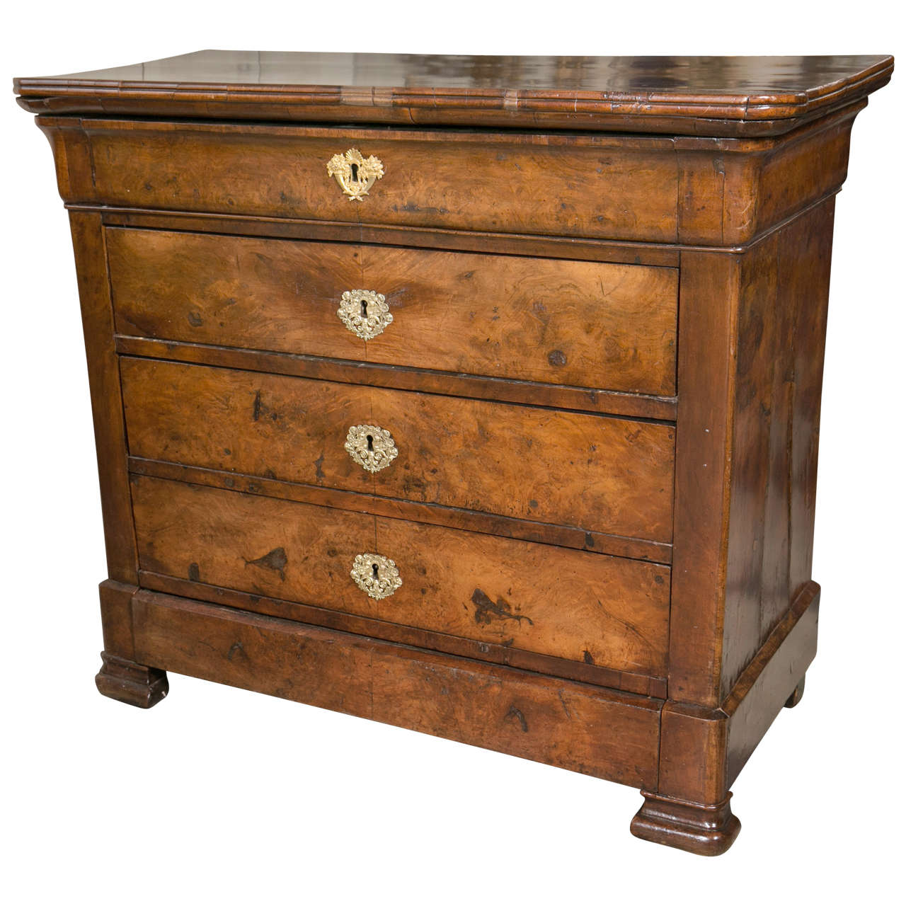 Period Walnut Four-Drawer Charles X Chest For Sale