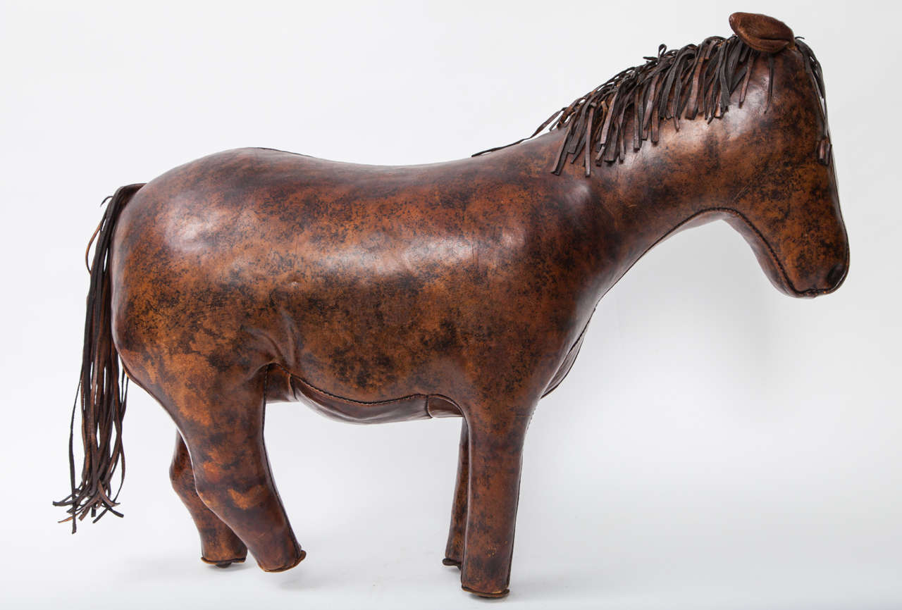 Mid-Century Modern Omersa Brown Leather Horse Ottoman