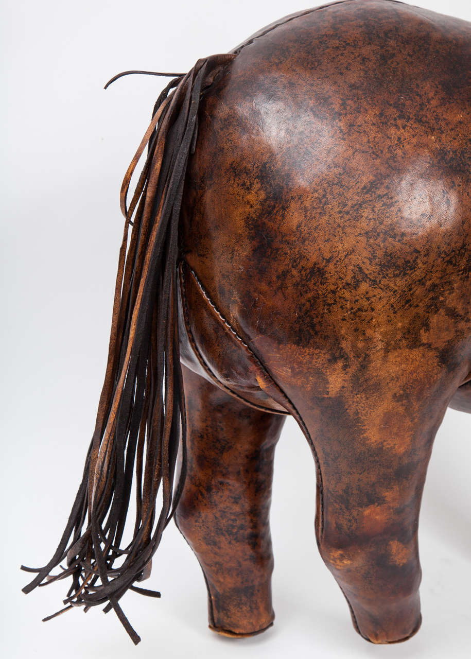 British Omersa Brown Leather Horse Ottoman