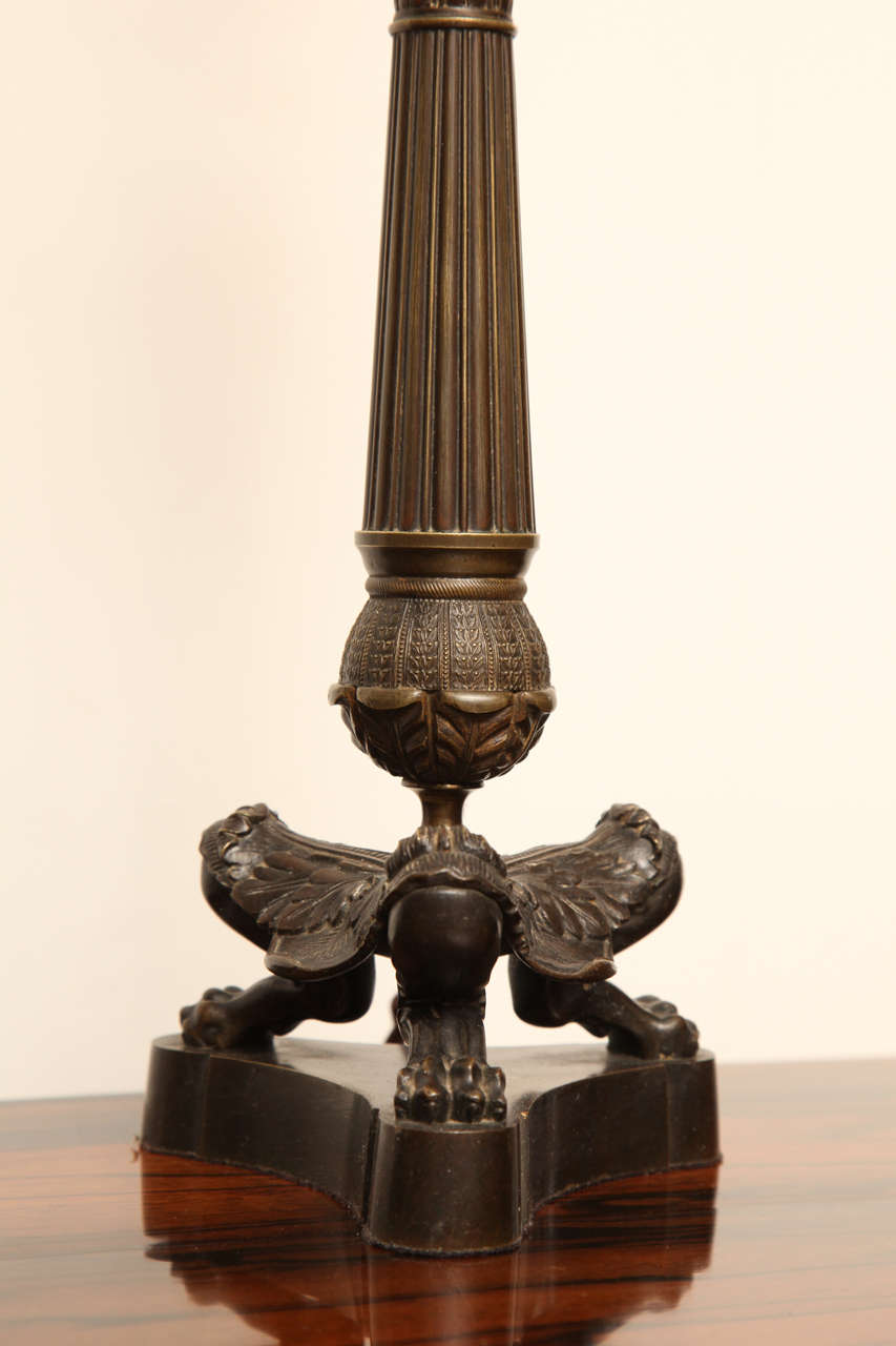 Pair of 19th Century French Bronze Candlesticks Converted to Lamps 6