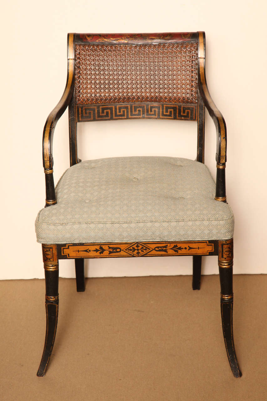 Pair of 19th Century English Regency Neoclassical Caned Armchairs 2