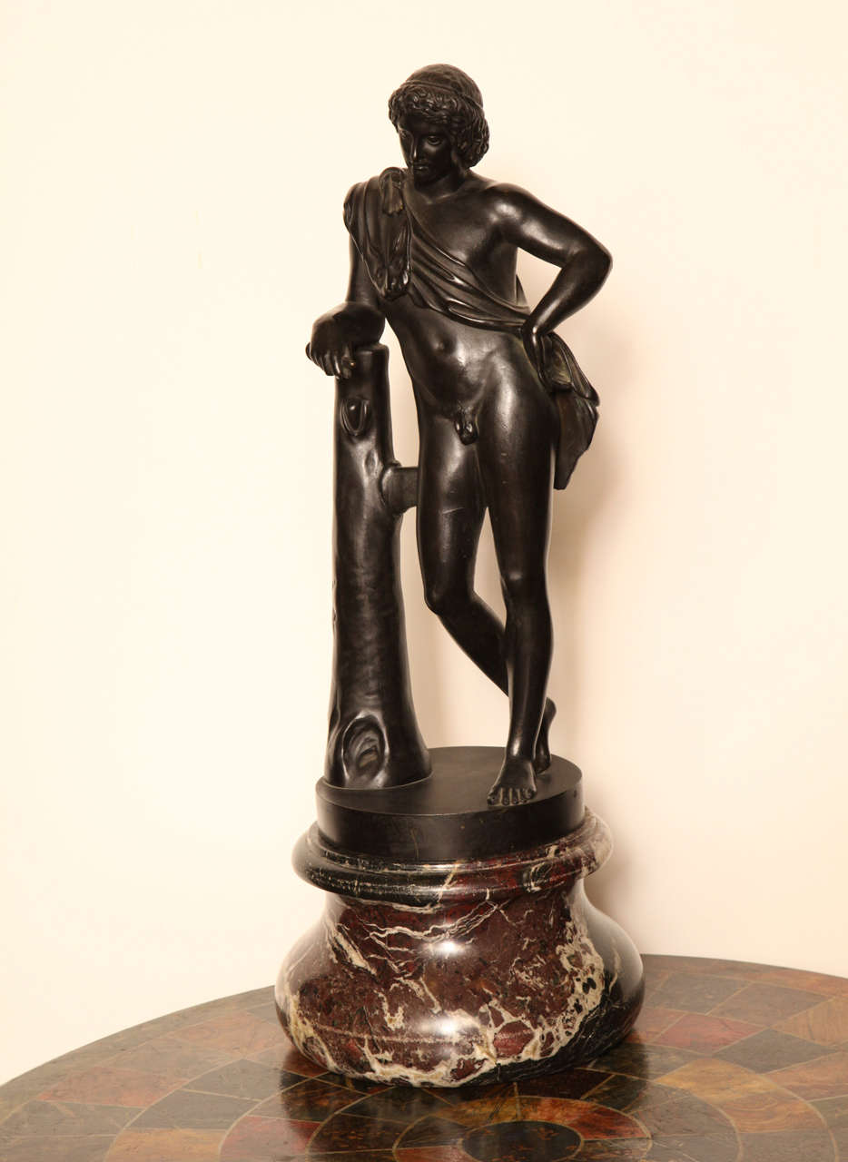19th Century Bronze Figure of a Youth on a Marble base