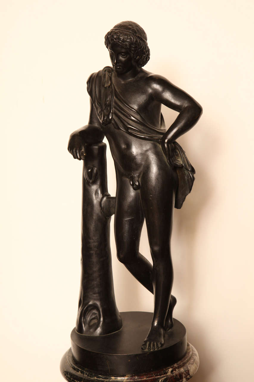 Italian 19th Century Bronze Youth on a Marble Base For Sale