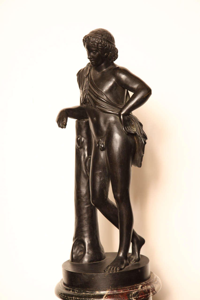19th Century Bronze Youth on a Marble Base For Sale 1