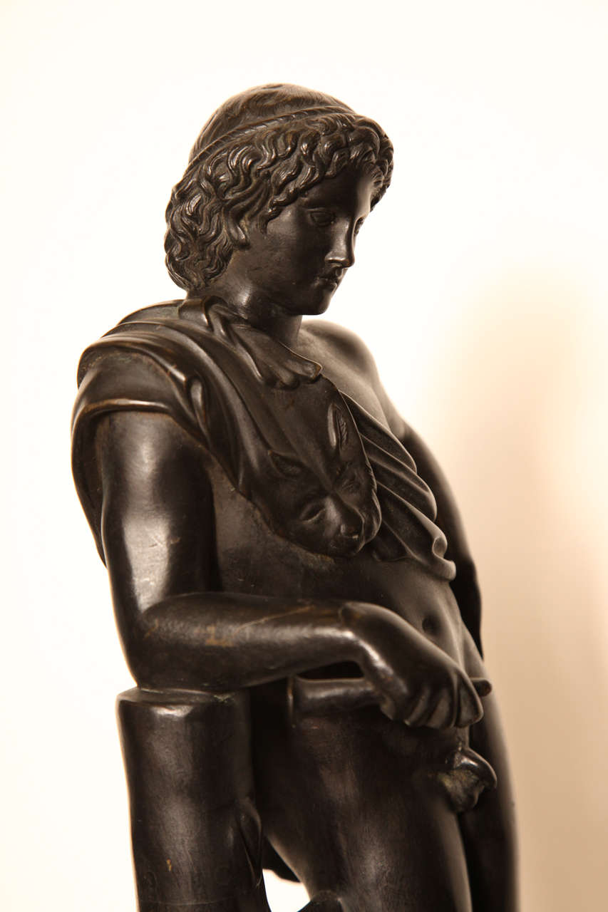19th Century Bronze Youth on a Marble Base For Sale 5