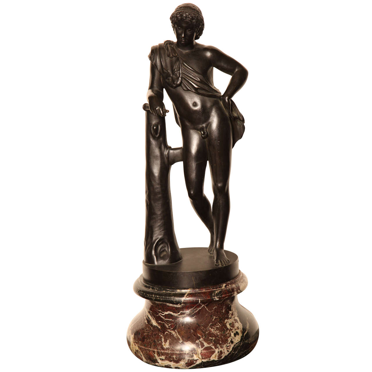 19th Century Bronze Youth on a Marble Base For Sale