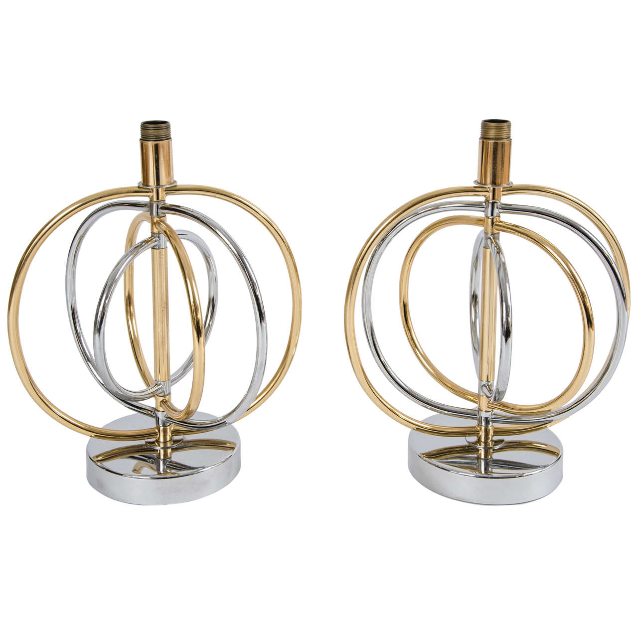 Pair of Brass and Chrome Italian Table Lamps