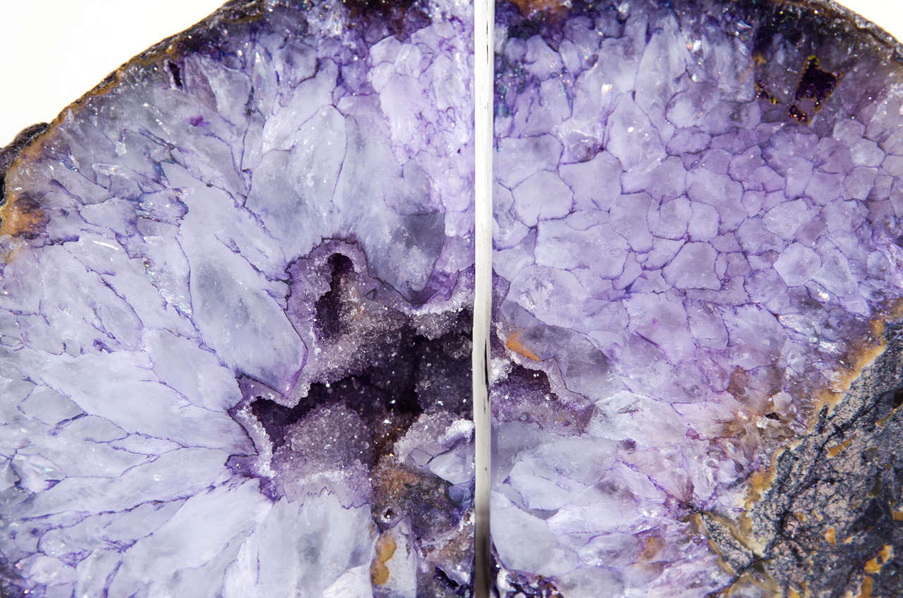 Brazilian Pair of Exquisite Vibrant Purple Agate Stone Bookends