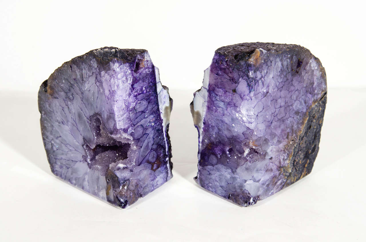 Amethyst Pair of Exquisite Vibrant Purple Agate Stone Bookends