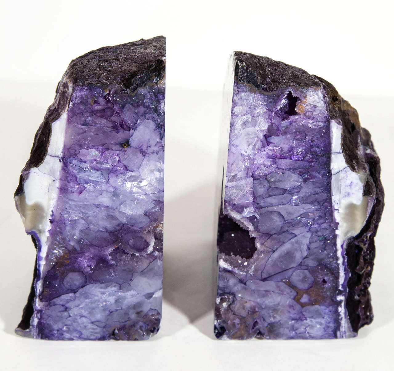 Pair of Exquisite Vibrant Purple Agate Stone Bookends 1
