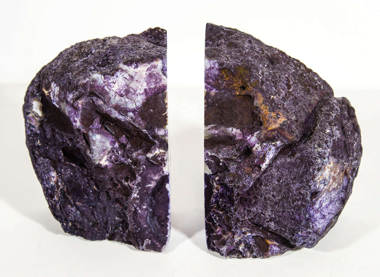 Pair of Exquisite Vibrant Purple Agate Stone Bookends 2