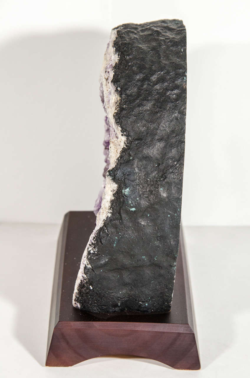 Ebonized Exquisite Quartz and Amethyst Geode Sculpture on Stand