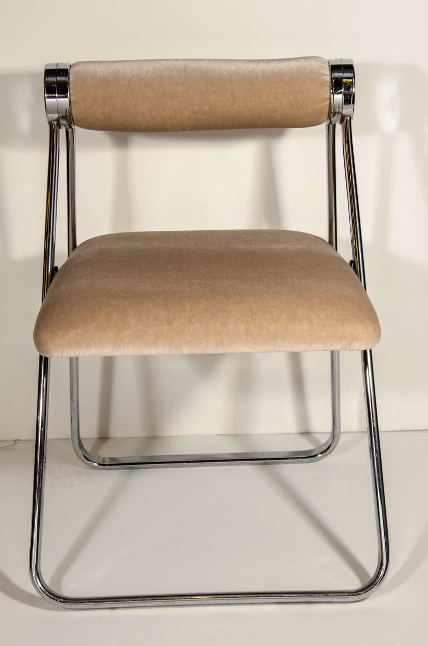 Italian Ultra Luxe Modernist Folding Chair Attributed to Giancarlo Piretti