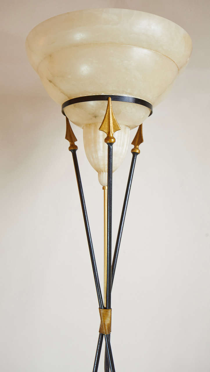 Important Pair of Italian 1940s Gold Handmade Iron and Alabaster Floor Lamps In Excellent Condition In Firenze, Toscana