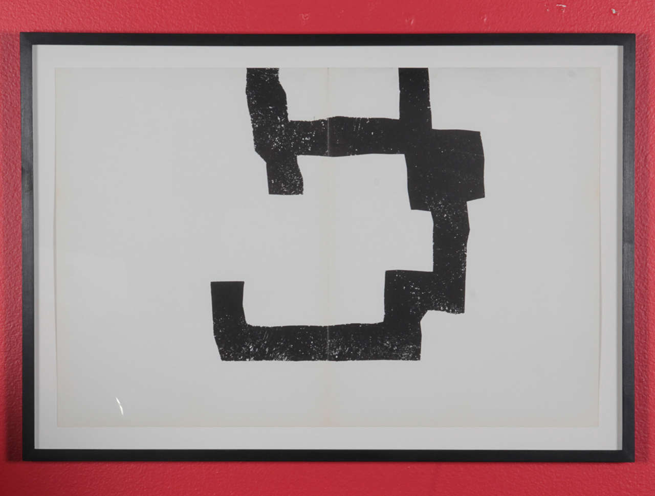 Eduardo Chillida (Spanish, 1924-2002). “Composition #04″. Original woodcut. c1960. White wove paper. Printed to the edge of the sheet, top. Fine impression. Good condition; slight light-staining; centerfold as issued; affixed to very thin