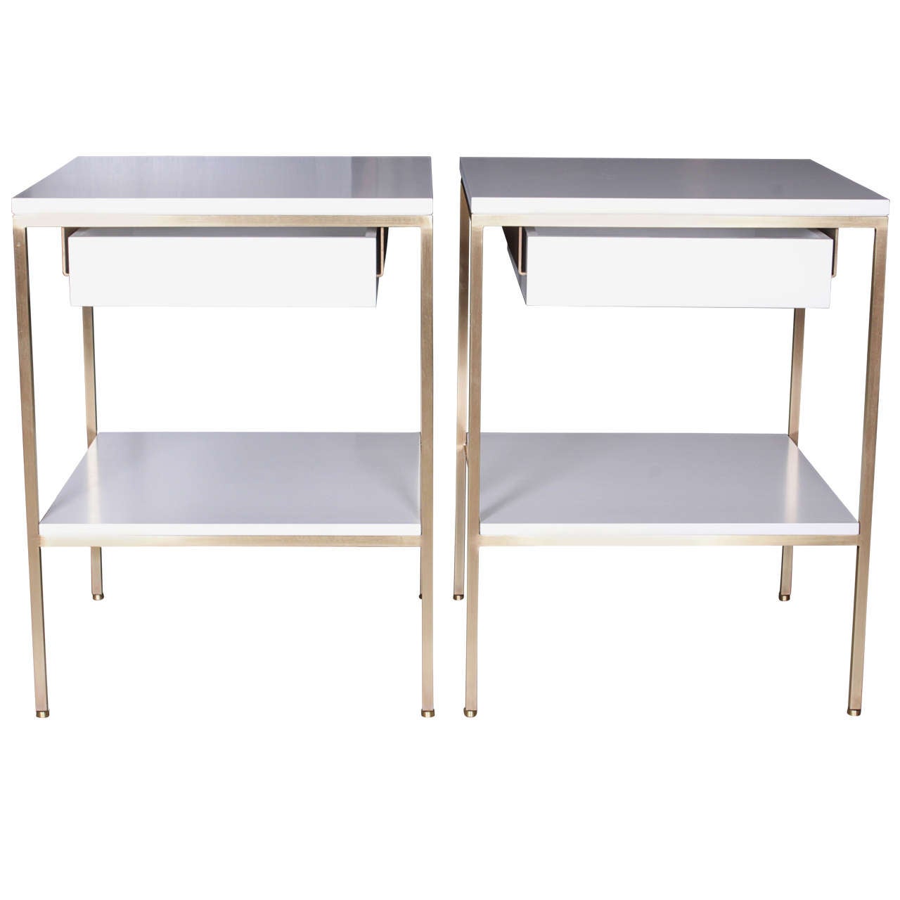 Regeneration Lacquer and Brass Bedside Tables