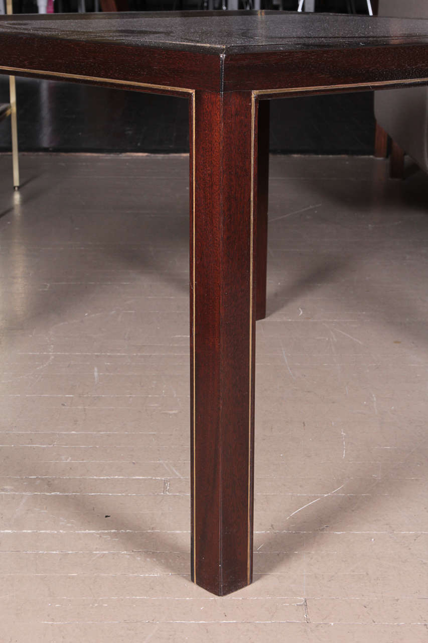 American Mahogany Parsons Style End Tables with Inlaid Brass by Edward Wormley for Dunbar