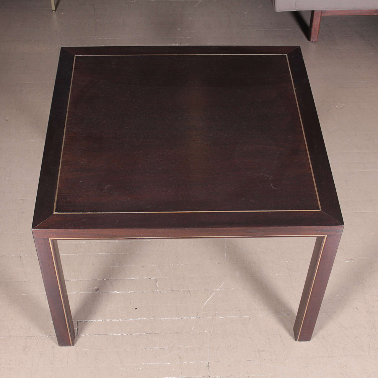 Mahogany Parsons Style End Tables with Inlaid Brass by Edward Wormley for Dunbar In Excellent Condition In New York, NY