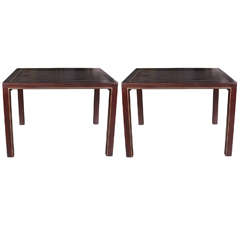 Mahogany Parsons Style End Tables with Inlaid Brass by Edward Wormley for Dunbar