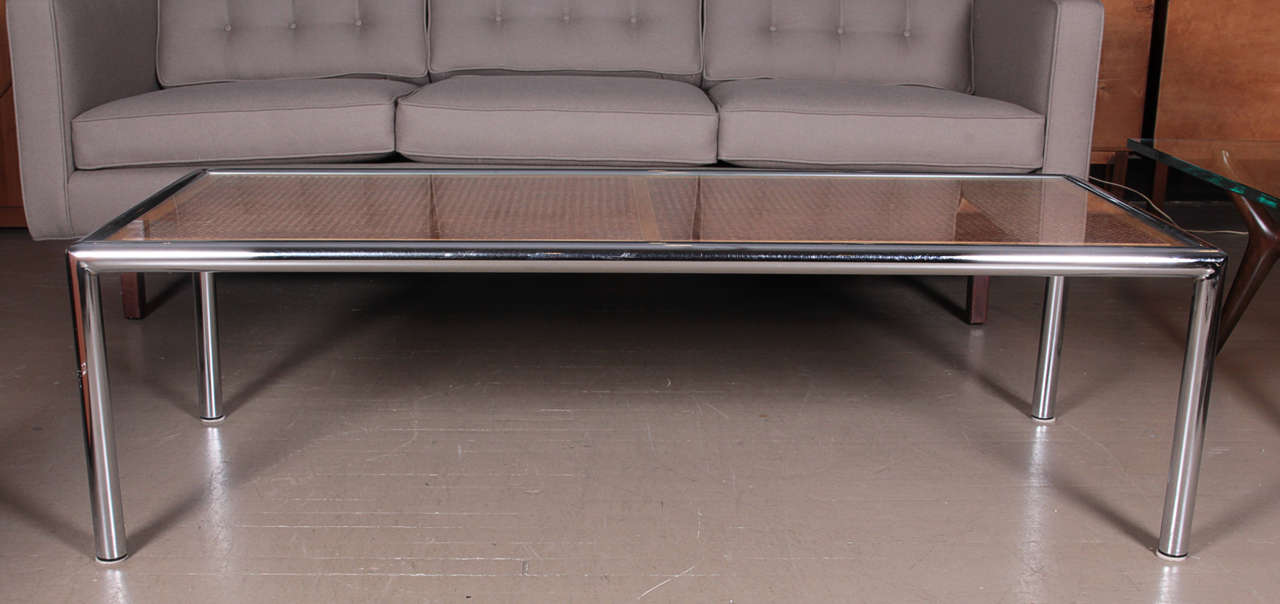 1970's chrome and caned coffee table by Milo Baughman