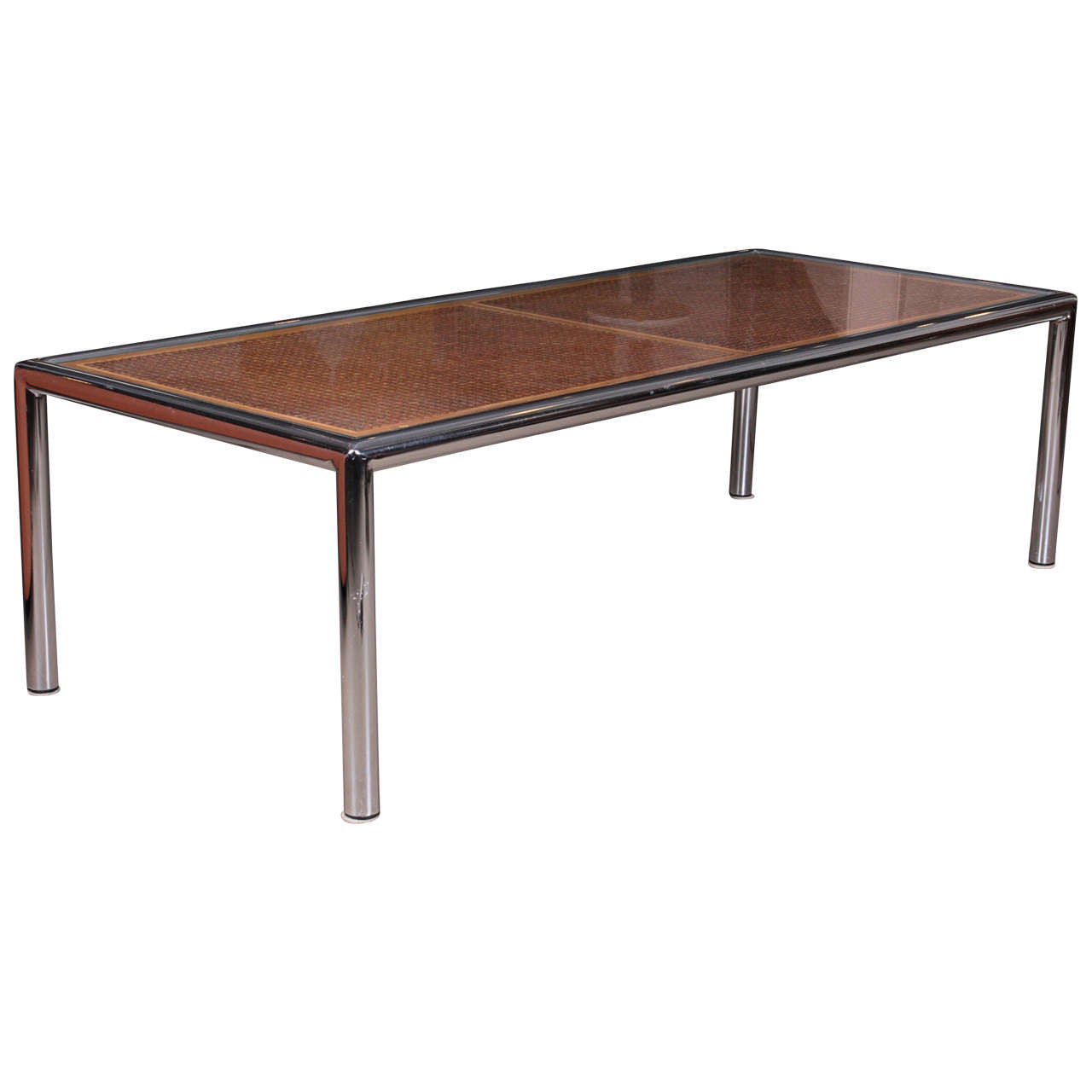 1970s Chrome and Caned Coffee Table by Milo Baughman
