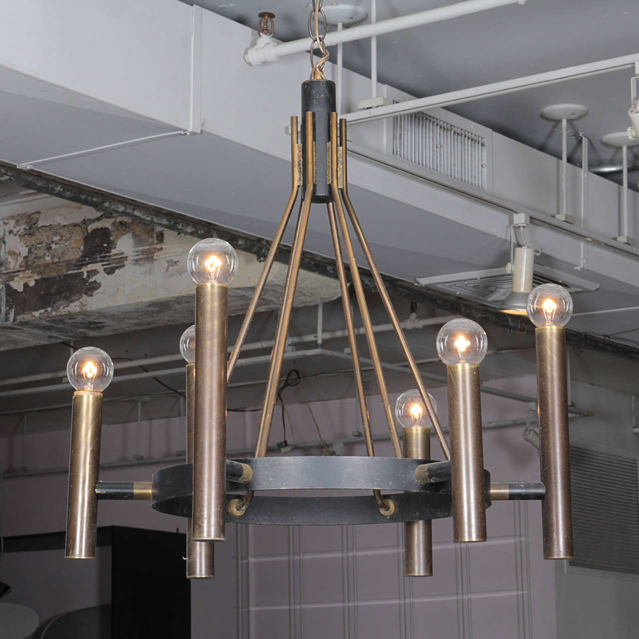 Brass 1960's Lightolier chandelier.