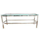 A Long Rectangular 2 Tiered Sofa Table with Floating Glass Top