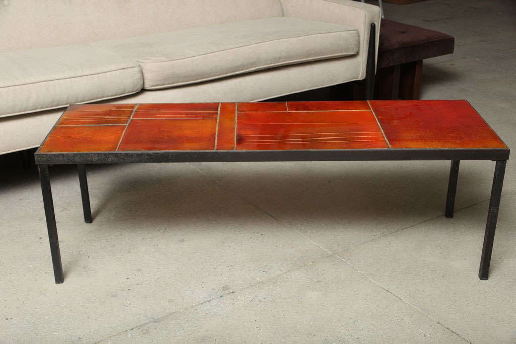Mid-Century Modern Roger Capron - Vintage Coffee Table with Ceramic Lava Tiles on a Metal Frame For Sale