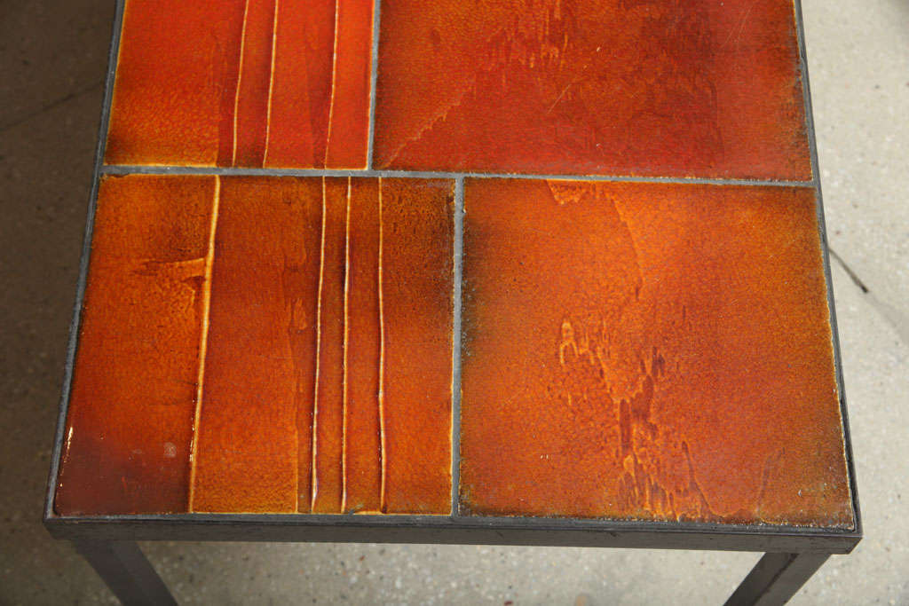 French Roger Capron - Vintage Coffee Table with Ceramic Lava Tiles on a Metal Frame