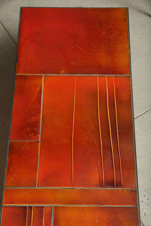 Roger Capron - Vintage Coffee Table with Ceramic Lava Tiles on a Metal Frame For Sale 1