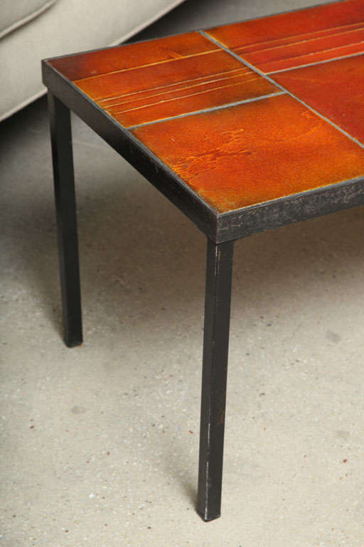 Roger Capron - Vintage Coffee Table with Ceramic Lava Tiles on a Metal Frame For Sale 4