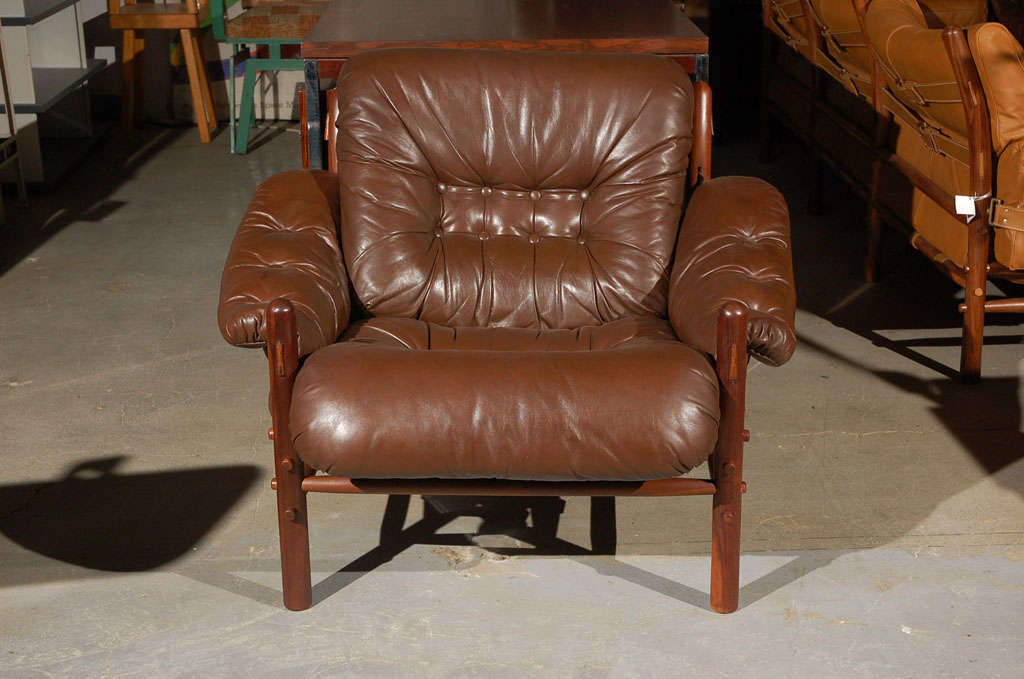 Swedish Pair of Brown Tufted Leather Chairs by Arne Norell For Sale