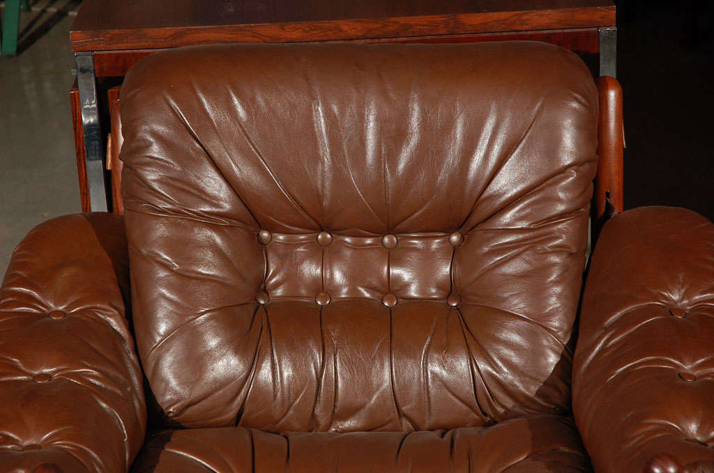 Pair of Brown Tufted Leather Chairs by Arne Norell In Good Condition For Sale In Los Angeles, CA