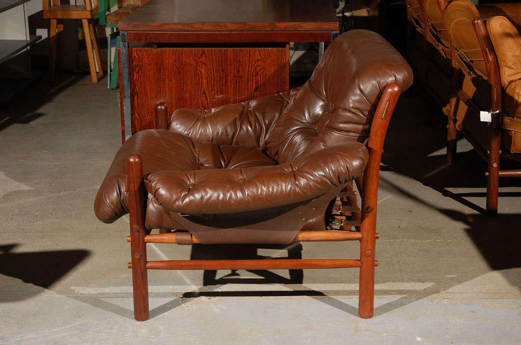 Pair of Brown Tufted Leather Chairs by Arne Norell For Sale 1