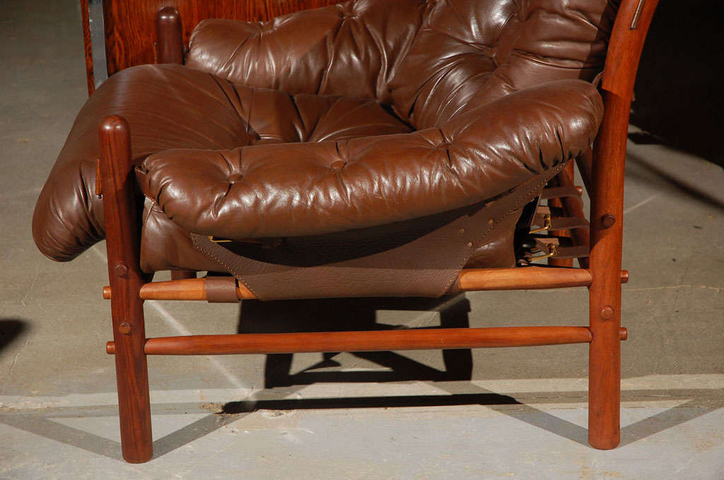 Pair of Brown Tufted Leather Chairs by Arne Norell For Sale 2