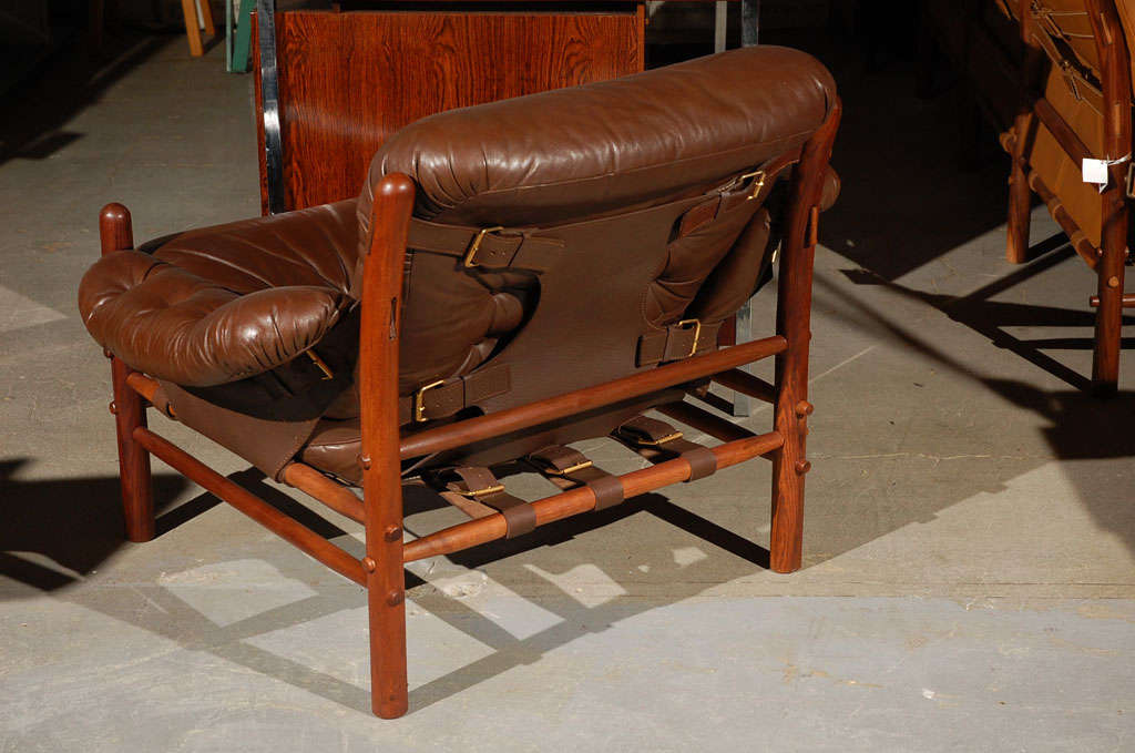 Pair of Brown Tufted Leather Chairs by Arne Norell For Sale 3