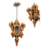 Pair Of Venetian Parcel Gilt And Painted Wooden Lanterns