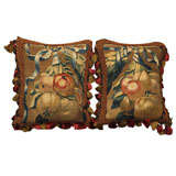 Antique PAIR OF 17TH C. TAPESTRY FRAGMENTS AS PILLOWS