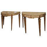 PAIR OF PARCEL GILT VERONESE  LOUIS XVI CONSOLE TABLES