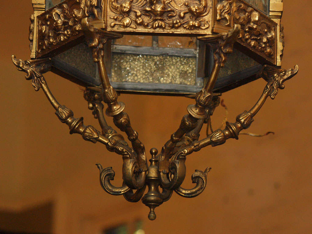 English Brass And Stained Glass Lantern 6