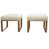 Pair Of Milo Baughman White Leather Benches