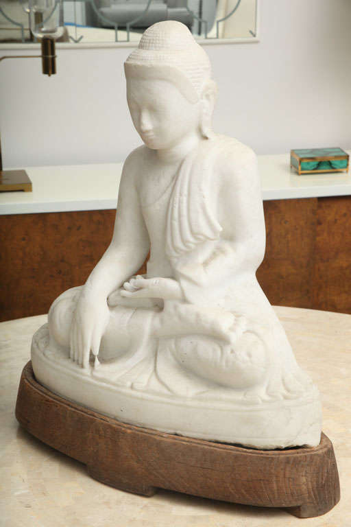 Fine carved white alabaster buddha created in Burma, circa 18th century.