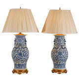 Pair of  Chinese Blue and White Vases as lamps