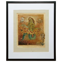 1931, Oil on Paper Painting 'Sirene' by Anto Carte