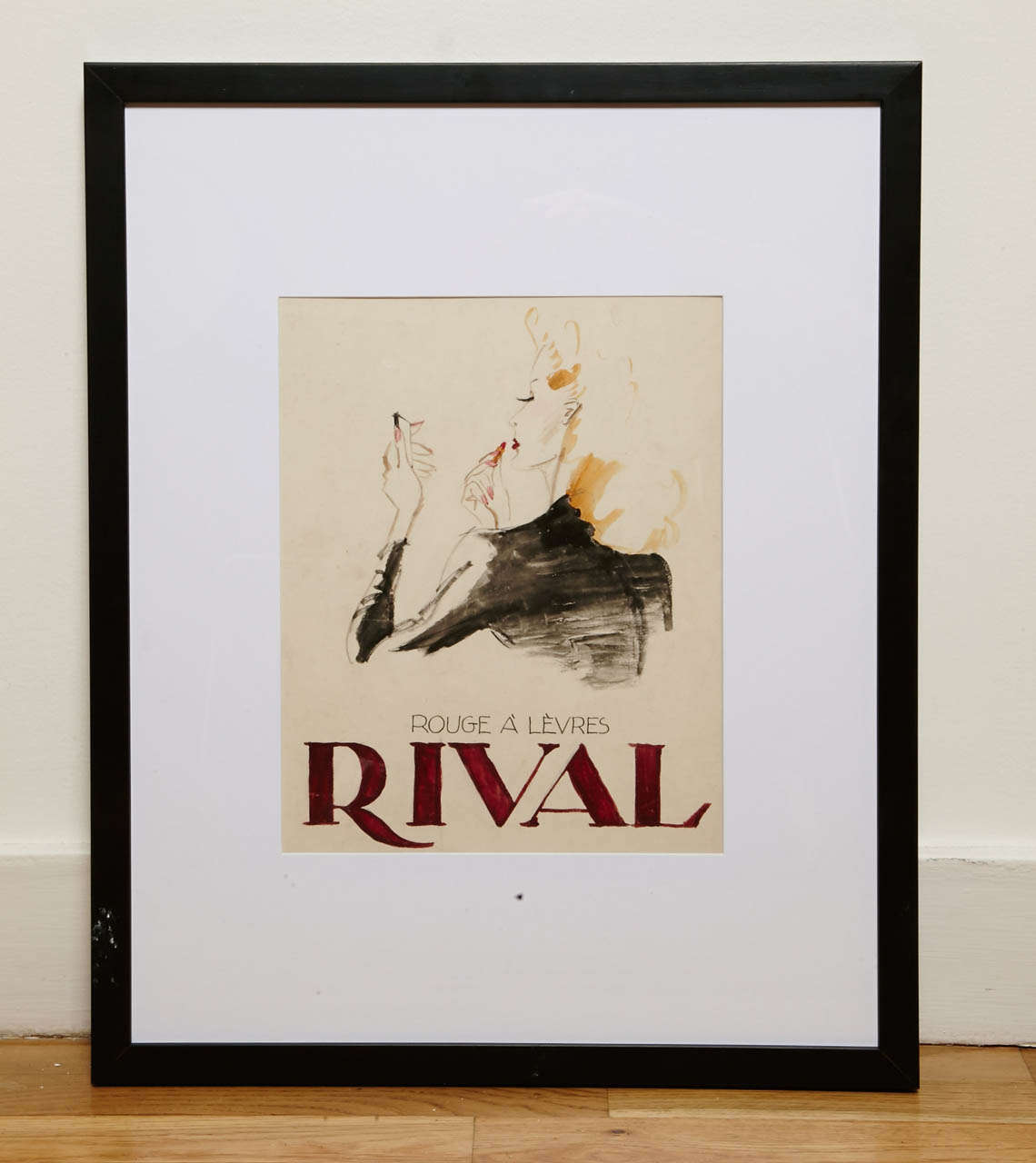 Advertising model by Léon Bénigni (1892-1948) for Rival lipstick. 

1940's watercolor on cardboard which was a project for a lipstick advertisement.

Dimension without frame: 23cm x 29cm. Frame dimension: 43cm x 53cm.

Sold with an ink and