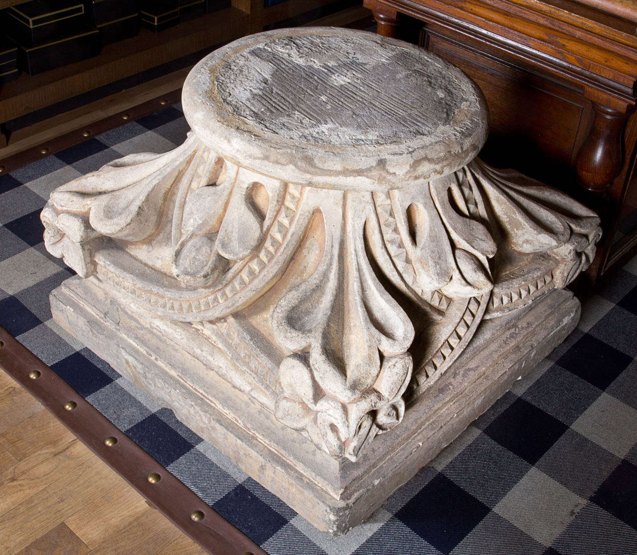 French. Early 19th century, immense hand carved stone capital. Perfect as a base for an end or coffee table, with or without a glass top.